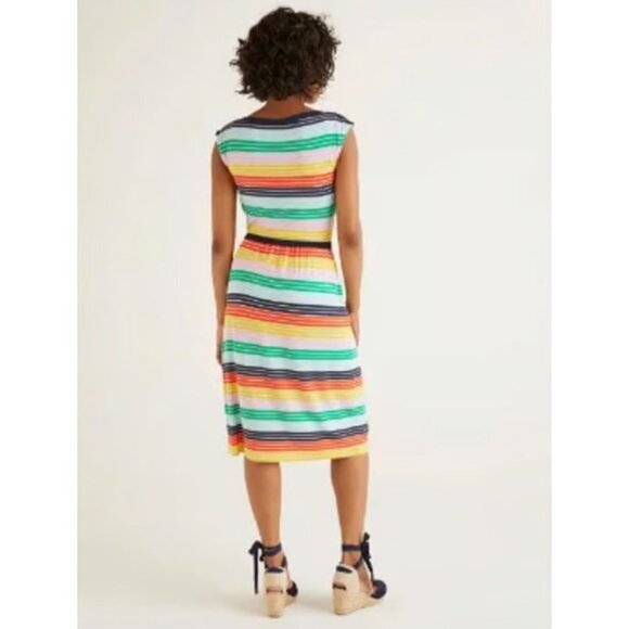 Boden Eleanor Rainbow Striped Midi Dress Sleeveless Boatneck Colorful Jersey 8 L - Picture 4 of 14